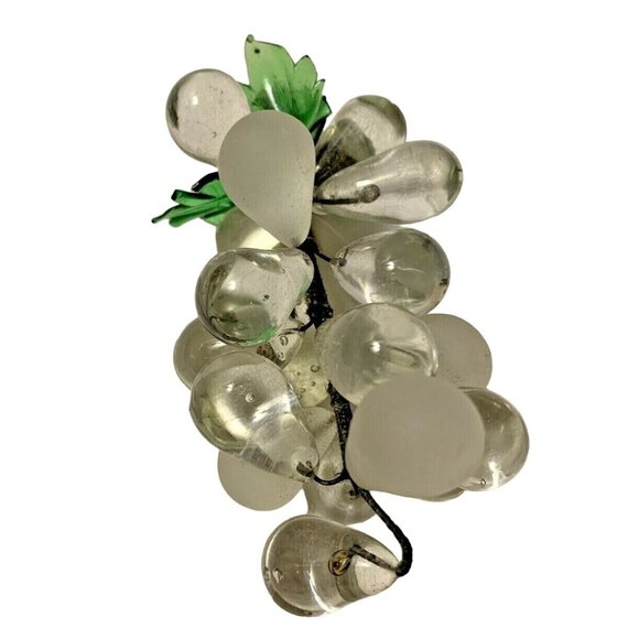 Handblown Clear & Frosted White Glass Grape Bundle MCM - Picture 1 of 4